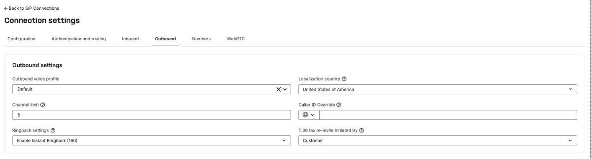 Outbound Settings Telnyx